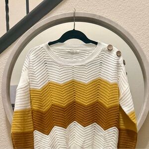 Chevron Knit Sweater with Button Detail